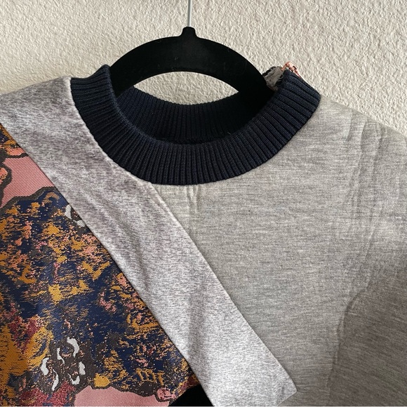 NWT ASOS WHITE Gray Sweat Midi Dress With Floral Jacquard and Velvet Insert - Picture 5 of 11